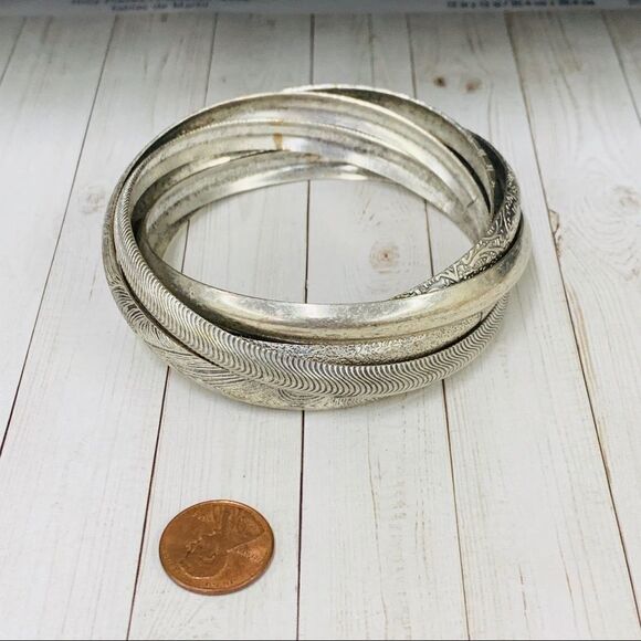 Silver Etched Bangle Bracelets - Picture 1 of 2